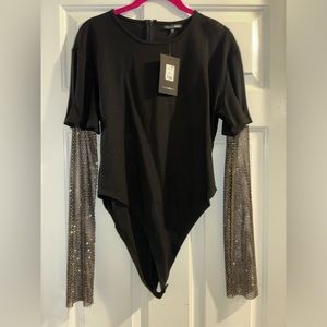 NWT  Black Rhinestone sleeve bodysuit